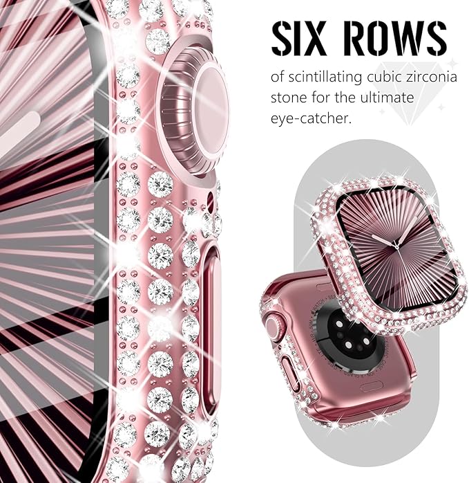 Surace Compatible with Apple Watch Series 11 Series 10 Case, 300 Crystal Diamonds with Screen Protector Overall Protective Case Face Cover Bling Bumper Case for Apple Watch 10 11 42mm, Pink - Image 3