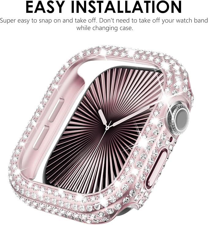 KADES Bling Case Compatible for Apple Watch Series 11/10 42mm, Sparkly Full Diamond Protective PC Bumper Cover, Rhinestone Frame for Women, 42mm-Original Pink - Image 6