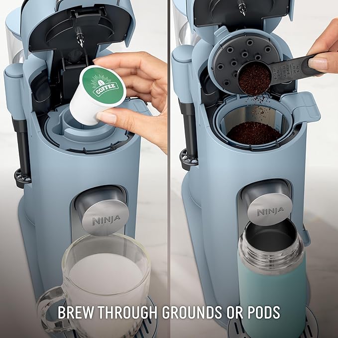 Ninja Pod & Grounds Specialty XL Single-Serve Coffee Maker, K-Cup Pod Compatible, Brews Grounds, Compact Design, Built-In Milk Frother, 68-oz. Reservoir, 6oz. Cup-24oz. Mug Sizes, Denim Blue, PB055ABL - Image 2