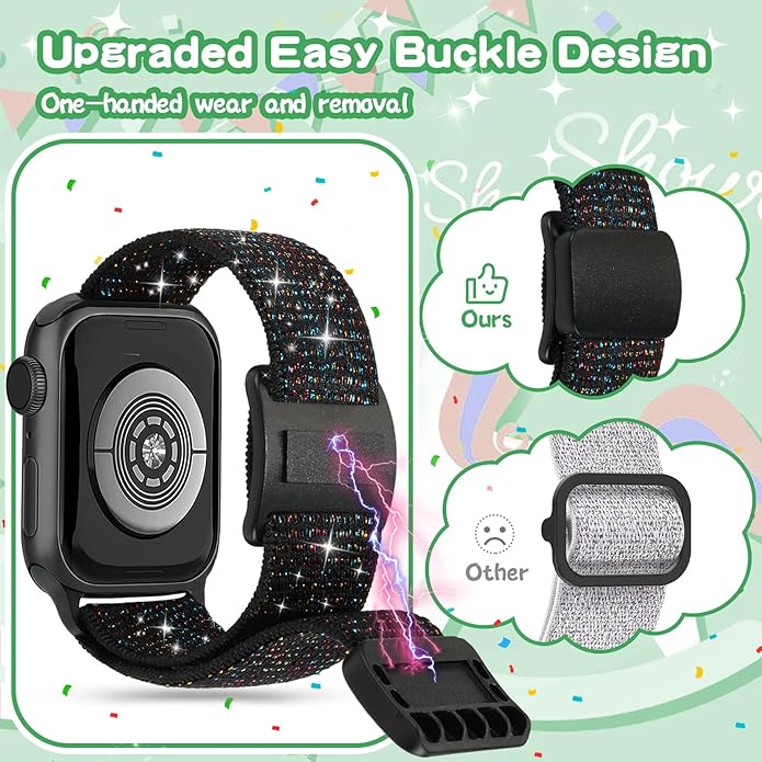 Stretchy Bands Compatible with Kids Apple Watch Band 38mm 40mm 41mm 42mm 44mm 45mm 46mm 49mm, Soft Elastic Glitter Strap for iWatch Series 10 9 8 7 6 5 4 3 SE SE2 SE3 Girls Boys - Image 4