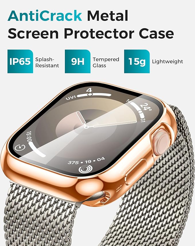 Goton AntiCrack Metal Case for Apple Watch Series 9/8/7 41mm Screen Protector, HD Tempered Glass, Daily Water-Resistant Alloy Bumper with Ceramic-Style Back Cover for iWatch 41 mm - Image 3