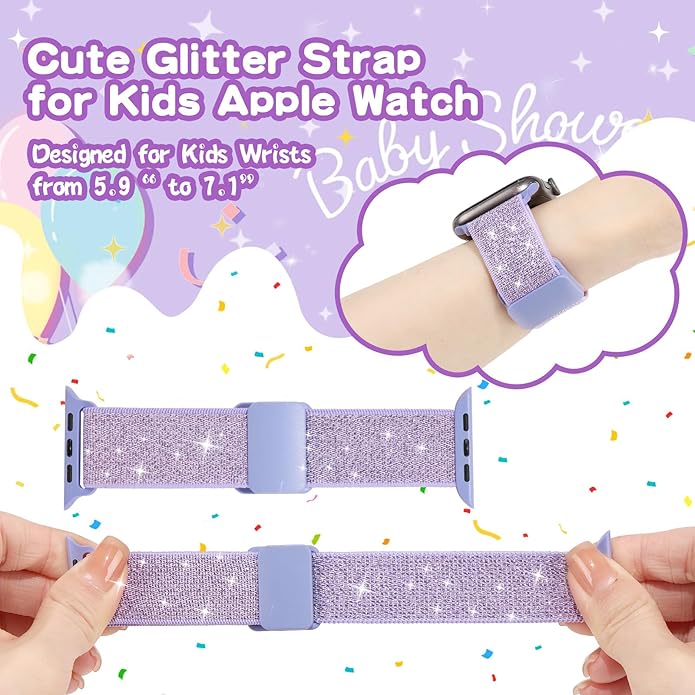 Stretchy Bands Compatible with Kids Apple Watch Band 38mm 40mm 41mm 42mm 44mm 45mm 46mm 49mm, Soft Elastic Glitter Strap for iWatch Series 10 9 8 7 6 5 4 3 SE SE2 SE3 Girls Boys - Image 2