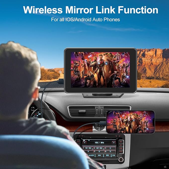 7" Wireless CarPlay Screen for Car - Apple CarPlay & Android Auto Portable Touch Screen with Backup Camera, Bluetooth, FM Transmitter, Voice Control for All Vehicles (Black) - Image 4