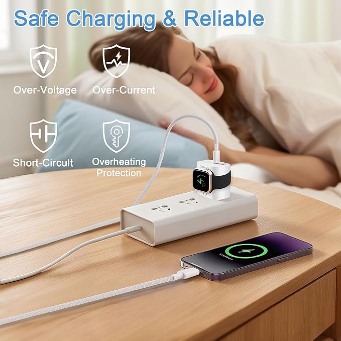 3-in-1 Adapter for Apple Watch, 20W USB C Fast Charging Block with Dual Ports & Magnetic Wireless Adapter, Portable Travel Wall Plug for iWatch Ultra/SE/11/10/9/8/7, iPhone 17/16/15/14, AirPods - Image 7