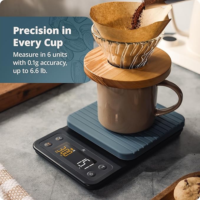 Greater Goods Coffee Scale with Timer – 0.1g Precision Digital Coffee & Espresso Scale for Pour-Over, Coffee Bean Weighing, Barista Brewing, Waterproof Cover, 3kg Capacity (Stone Blue) - Image 3
