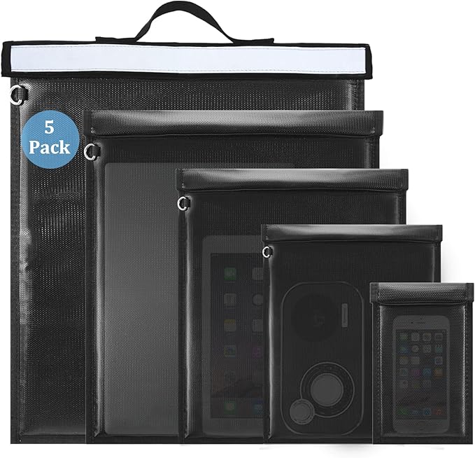 5 Pack Faraday Bags, Extra Large Faraday Bag for Laptops & Tablets & Radio & Car Keys, Waterproof & Fireproof Faraday Cage with Reflective Strip, Anti-Theft Faraday Key Fob Protector by Quctak