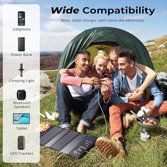 BigBlue 28W Solar Panel Charger with Dual USB-C and USB-A, Portable Solar Phone Charger for Camping, Hiking, Backpacking, Emergency Solar Charger for iPhone, iPad, Samsung Galaxy, Power Bank, GPS etc - Image 5