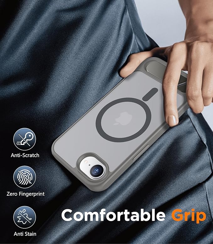 Temdan Magnetic Compatible with iPhone 16E Case, [Built-in Invisible Kickstand][Compatible with MagSafe][Military Grade Shockproof] Slim Translucent Matte Case for iPhone 16E 6.1" 2025 - Image 7