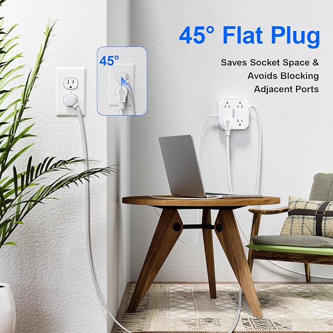 Surge Protector Power Strip, 8 Outlets with 4 USB Ports(2 USB C), 4-Sided 1050J Outlet Extender with 5FT Flat Extension Cord for Travel, Home, School, College Dorm Room Essentials - Image 7