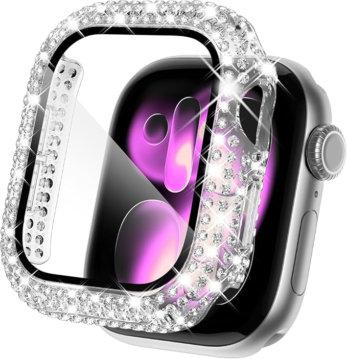 KADES Compatible with Apple Watch Series 3 2 1 with Built-in Tempered Glass Screen Protector Bling Crystal Diamond Rhinestone Full Protective Bumper Cover for Women (42mm,Clear) by KADES