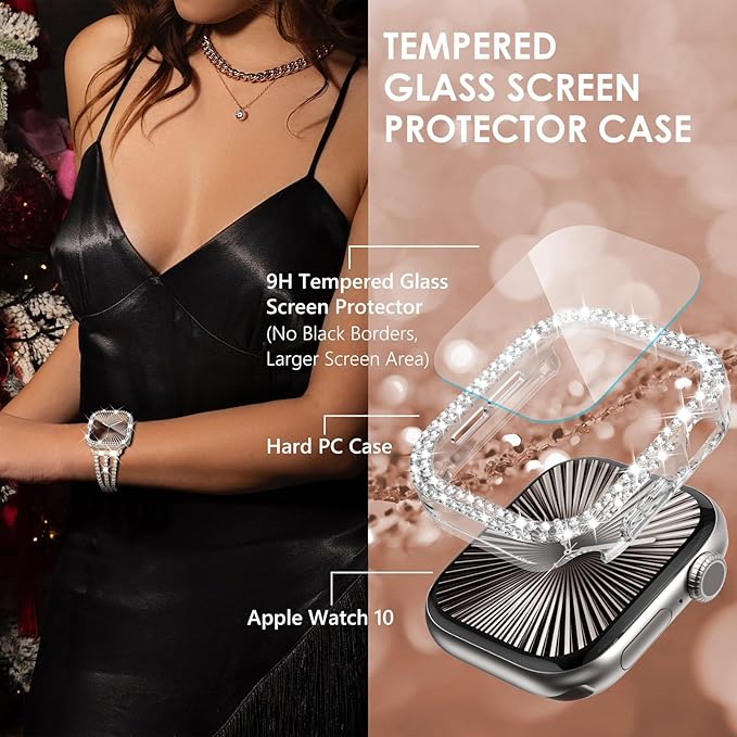 Surace Bling Apple Watch Case with Screen Protector Compatible with Apple Watch Series 11 Series 10 42mm, Crystal Diamond Overall Protective Case Face Cover Bumper 42mm, Clear - Image 5