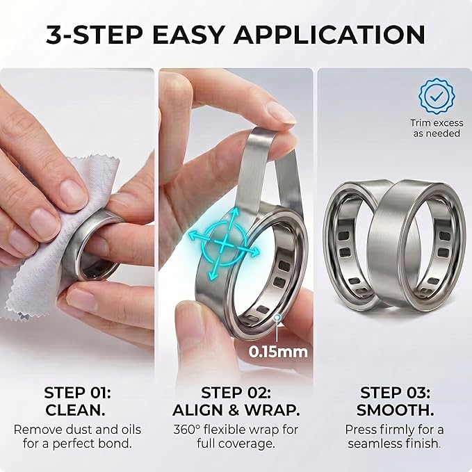 16 Pack for Oura Ring Gen 4/4 Ceramic/Gen 3 Skin Cover, Scratch-Resistant Stays in Place Protective Film for Oura Ring 4 Cover - Silver (Size 5/6/7/8) - Image 5