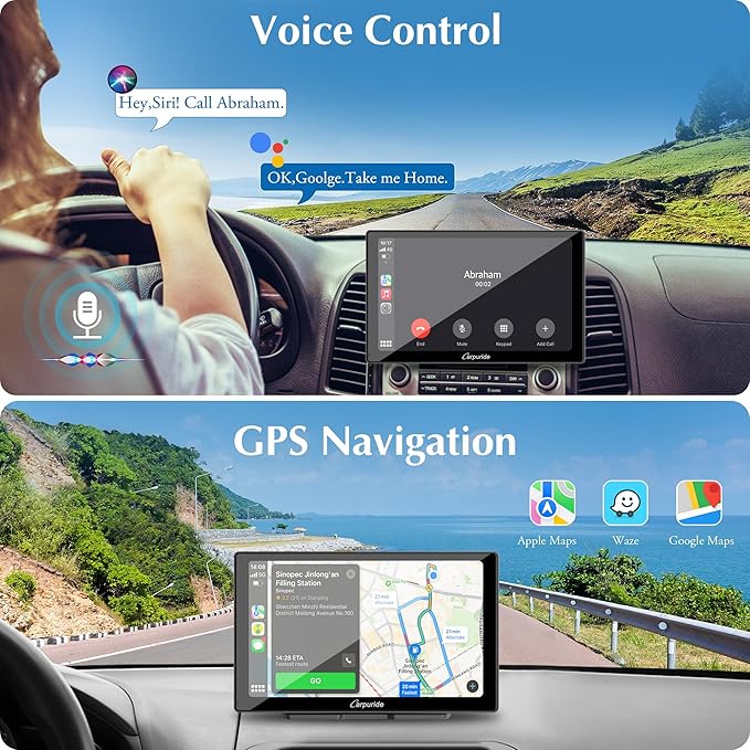 CARPURIDE W905 Wireless Carplay & Android Auto, Portable 9'' Touch Car Screen, 4K Dash Cam,Drive Play Car Play Navigation with Mirror Link/Siri/FM/Bluetooth/Light Sensor - Image 5