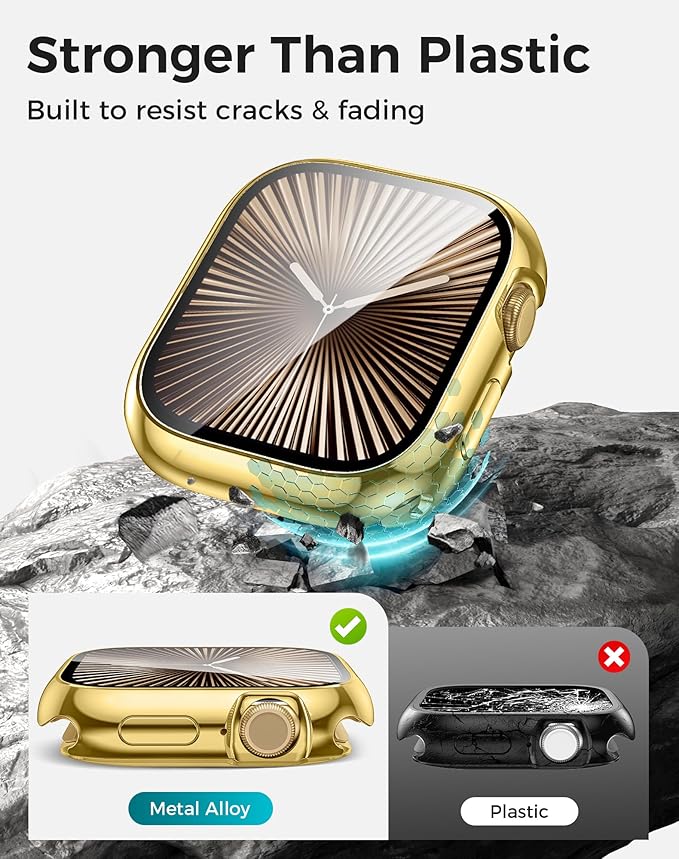 Goton AntiCrack Metal Case for Apple Watch Series 11/10 42mm Screen Protector, HD Tempered Glass, Daily Water-Resistant Alloy Bumper with Ceramic-Style Back Cover for iWatch 42 mm - Image 4