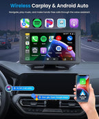 7-Inch Wireless CarPlay Screen Portable Car Stereo, Upriding Wireless Android Auto Mirror Link, IPS Touch Screen, Voice Control, Navigation, Bluetooth - Image 2