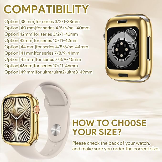 JR.DM 41mm Soft Flexible TPU Case Compatible for Apple Watch Series 9/8/7 Touchable Screen Lightweight Anti-Scratch All-Around Protector Thin Guard Shockproof Cover Shiny Bumper for iWatch, Gold - Image 7