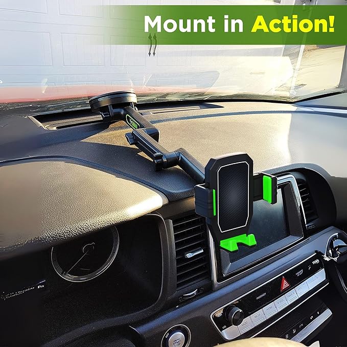Cell Phone Mount for Truck Phone Holder for Truck Drivers - Heavy Duty Suction Cup, iPhone Holder for Dashboard Window 16.9 inch Long, for iPhone & Samsung, Semi Trucker, Green - Image 5