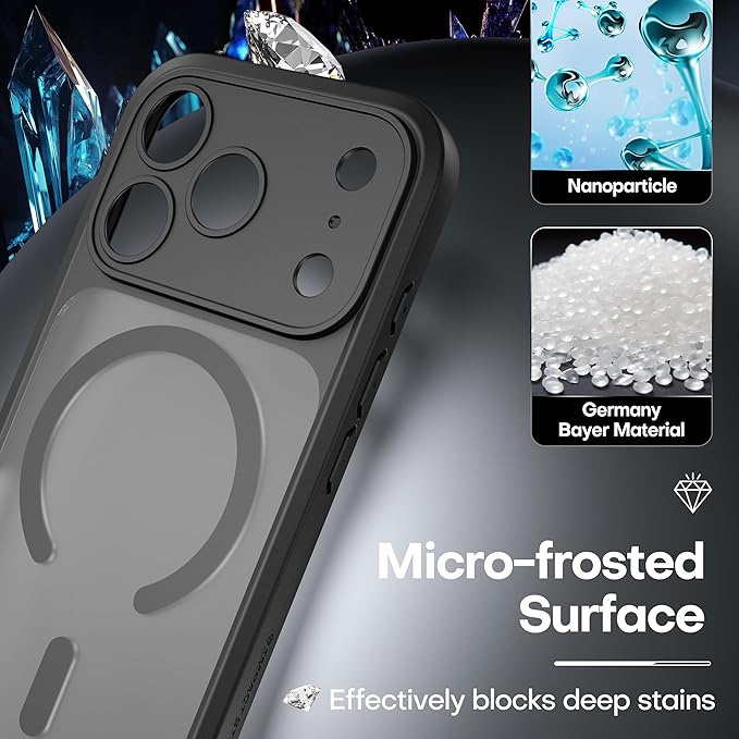 ImpactStrong Magnetic Guard Designed for iPhone 17 Pro Case [Camera Protection] [Military Grade Drop Tested] [Compatible with MagSafe] Slim Translucent Matte Phone Case (6.3") - Black - Image 6