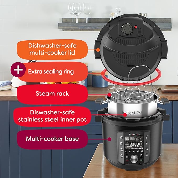 Instant Pot Pro 10-in-1 Pressure Cooker, Slow Cooker, Rice/Grain Cooker, Steamer, Sauté, Sous Vide, Yogurt Maker, Sterilizer, and Warmer, Includes App With Over 800 Recipes, Black, 6 Quart - Image 6