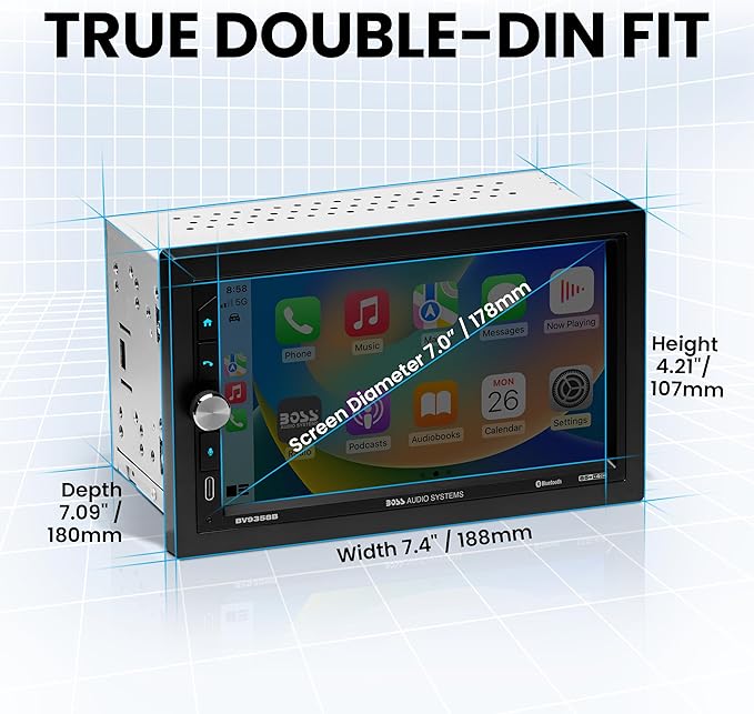 BOSS Audio Systems BV9358B Car Stereo – Wireless CarPlay Android Auto, Double Din, 7 Inch Touchscreen, Bluetooth, NO CD DVD Player, AM/FM Radio Receiver, A/V Input, USB - Image 5