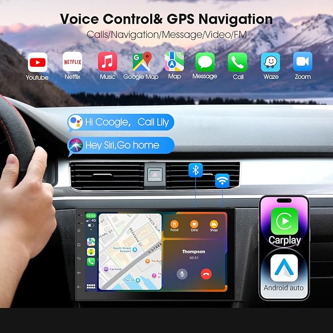 Wireless CarPlay Screen for Car & Android Auto Head Unit - Touchscreen 7 Inch Double Din Car Stereo with Backup Camera for All Cars (2+32GB) - Image 4