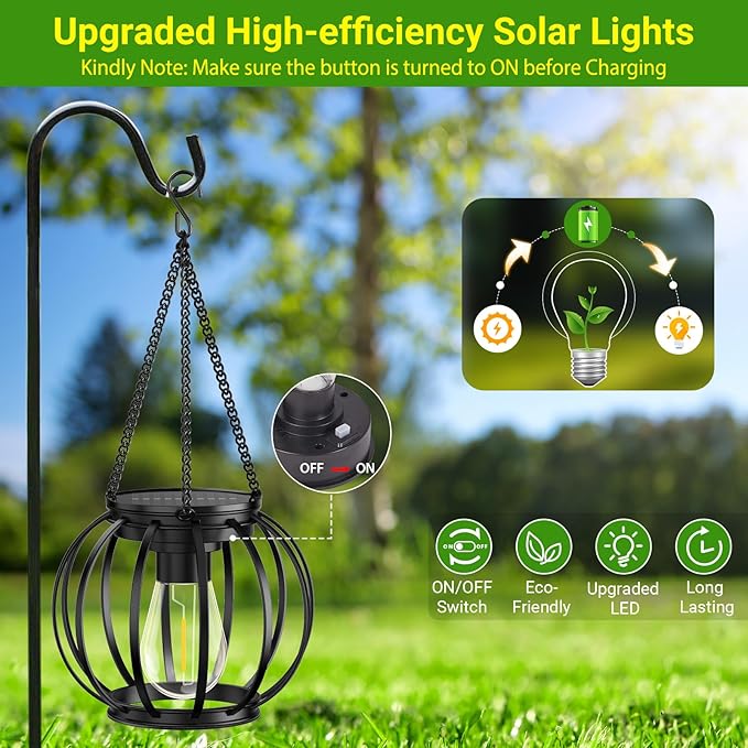 KOOPER Solar Lanterns Outdoor Waterproof, Upgraded Metal Hanging Solar Lights Outdoor Lanterns, Brighter Auto On/Off Outdoor Hanging Lantern for Yard Patio Pathway Porch Garden Decor 2 Pack - Image 6