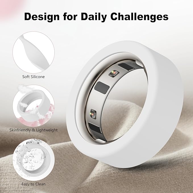 Protector Compatible for Oura Ring 4/Gen 4 Ceramic/Gen 3 Cover,Silicone Anti-Scratch Elastic Ring Finger Case Woking Out Gym for Women Men-Starlight+White-S for 4/5/6/7 - Image 4