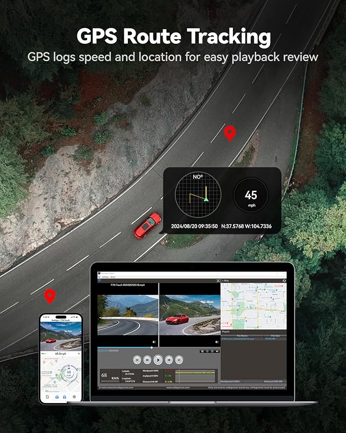 REDTIGER F7N Touch & OBD Hardwire Kit, 4K Dash Cam Front and Rear, STARVIS 2 Sensor, Touch Screen 3.18", 128GB Card Included, Voice Control, 5.8GHz WiFi Car Dash Camera, GPS, Night Vision - Image 6