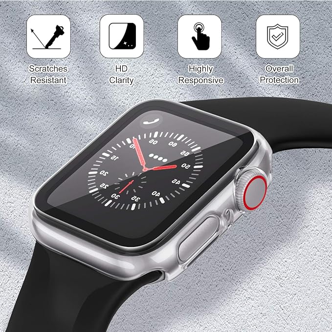 EDIMENS 2 Pack Hard PC Case Compatible with Apple Watch Series 6 / SE / 5/4 40mm Women Men, Overall PC Case Slim Tempered Glass Screen Protector Protective Cover for Apple iWatch 40mm SE Clear Rose - Image 3