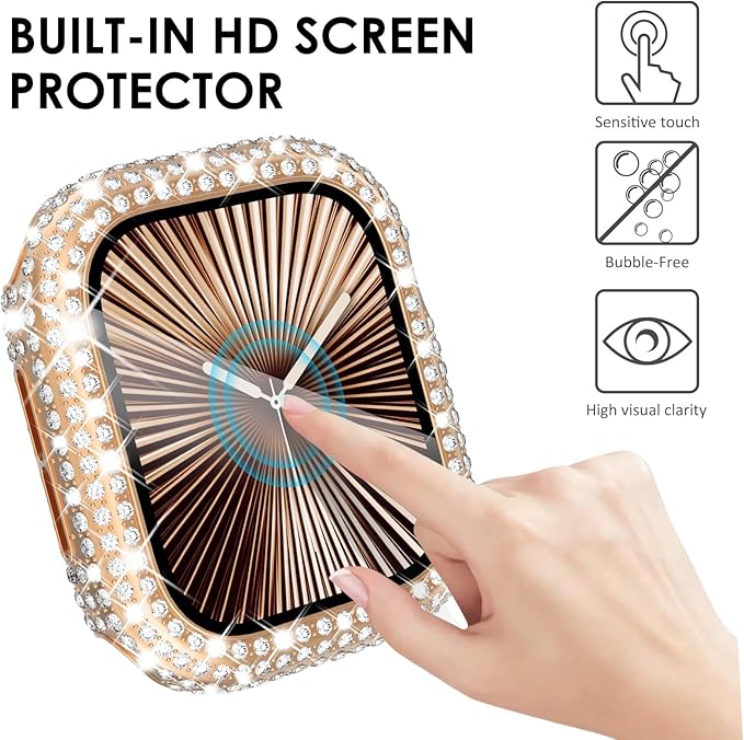 KADES Compatible with Apple Watch Series 3 2 1 with Built-in Tempered Glass Screen Protector Bling Crystal Diamond Rhinestone Full Protective Bumper Cover for Women (42mm,Rose Gold) - Image 7