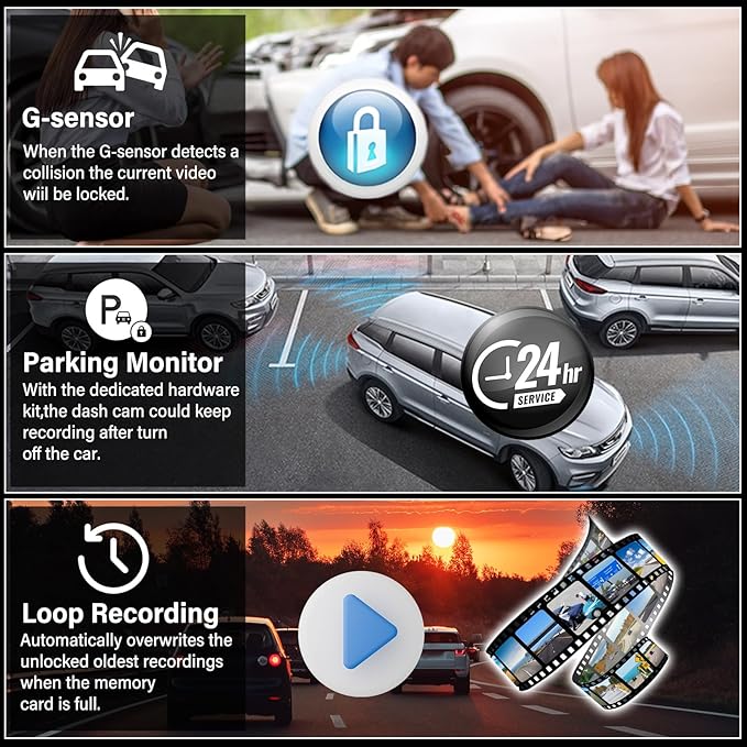 Rear View Mirror Camera, Mirror Dash Cam for Car 1080P Front & Rear Mirror Cameras 9.66 Inch HD IPS Full Touch Screen 64G Card Night Vision Motion Detection Loop Recording 24H Parking Monitor G-Sensor - Image 5