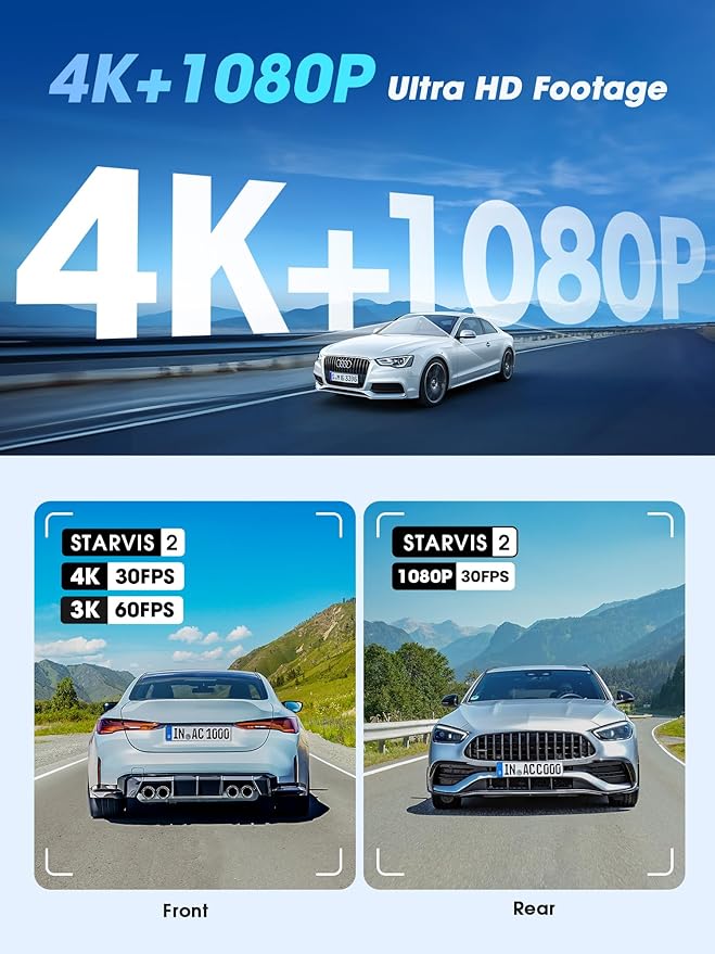 DDPAI 4K Dual Dash Cam Front and Rear, Dual STARVIS 2 IMX678 IMX662 Dashcam, Free 128G Card Included,Car Camera with 32G eMMC, 3K/60FPS, 5G WiFi GPS, 3" IPS, Night Vision, 24H Parking Mode, Z60 Pro - Image 3