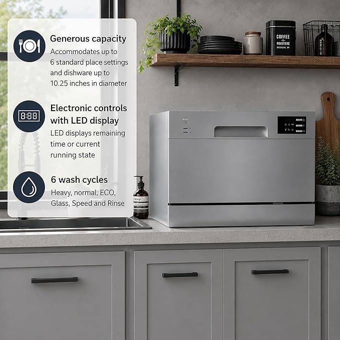 SPT SD-2225DSA Energy Star Countertop Dishwasher with Delay Start & LED – Silver - Image 4