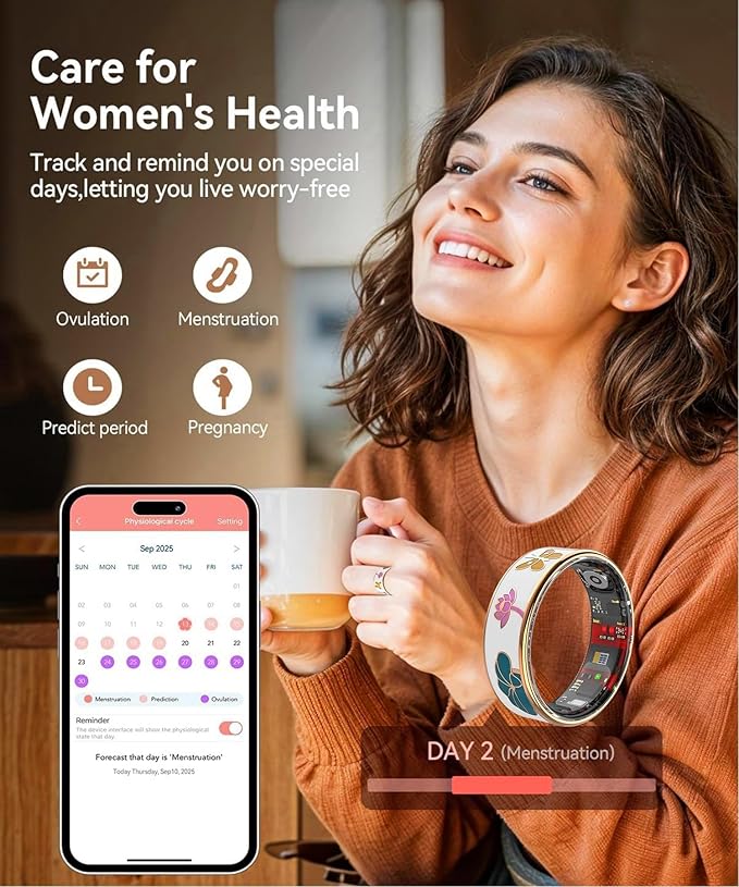 Smart Ring for Women,Fitness Tracker with Heart Rate,Blood Oxygen,Menstrual Cycle,Sleep Monitoring,Step Counting,IP68 Waterproof for iOS and Android,No Subscription Fee (8#) - Image 5