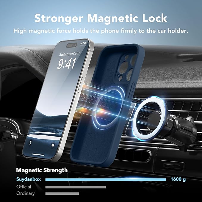 Magnetic for iPhone 15 Pro Case, Compatible with MagSafe, [Full Camera Protection][Screen Protector] Silicone Shockproof Protective Phone Case for iPhone 15 Pro 6.1", Cobalt Blue - Image 3