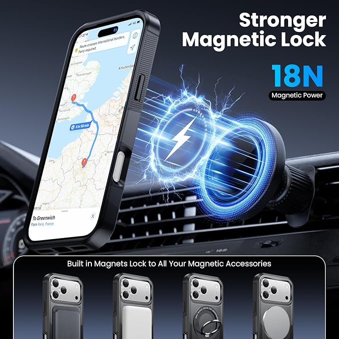 Magnetic for iPhone 17 Pro Max Case, Heavy Duty Protection, 23ft Military-Grade Drop Protection, Compatible with MagSafe, Tough Non-Slip, Matte Surface Phone case for iphone 17 Pro Max 6.9", Black - Image 4