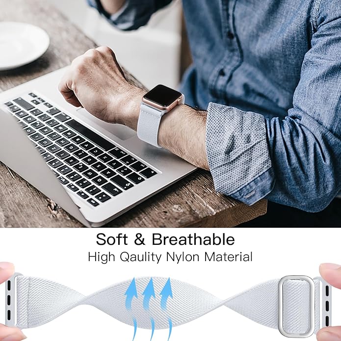 Lerobo Braided Band Compatible with Apple Watch Series 11 10 9 8 7 46mm 45mm 41mm Ultra SE 3 2 1 49mm Series 6 5 4 3 44mm 40mm 38mm 42mm Men iWatch Bands Women Stretchy Nylon Solo Loop Sport Strap - Image 4