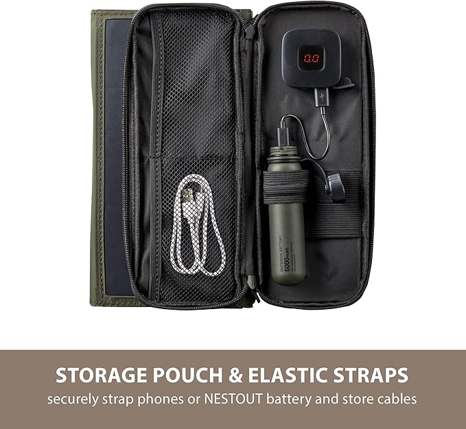 ELECOM NESTOUT Portable Solar Panel, Dual USB-A Ports, 28W Power Generation Charger for Phone Camping, Durable Water-Resistant Ripstop Nylon, Foldable Lightweight, Adjustable Stands (2-Panel) - Image 5