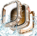 Goton 45mm Waterproof Bling Case for Apple Watch Screen Protector Series 9/8/7 45 mm, Sparkling PC Front Bumper & Hollow Back for iWatch Cover, Splash-Resistant, Easy Install by Goton
