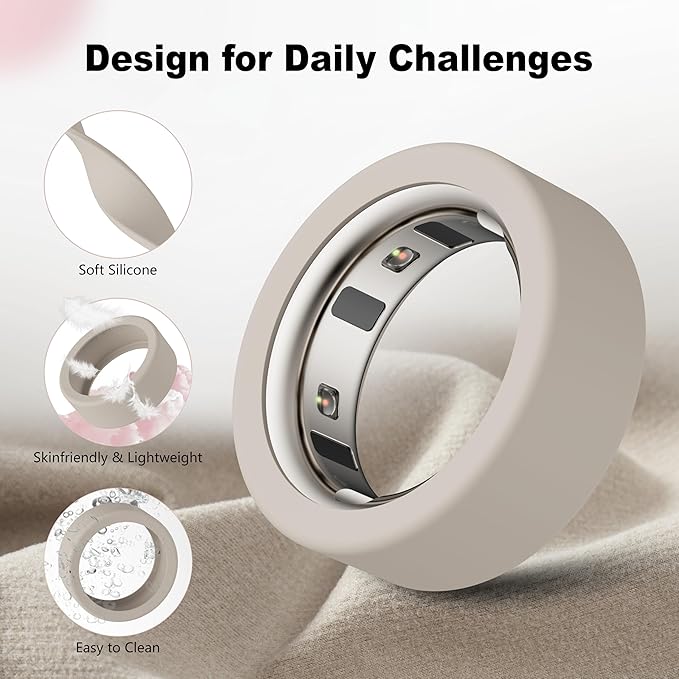 Protector Compatible for Oura Ring 4/Gen 4 Ceramic/Gen 3 Cover,Silicone Anti-Scratch Elastic Ring Finger Case Woking Out Gym for Women Men-White+Starlight+LightCoffee+DarkCoffee-S for 4/5/6/7 - Image 4