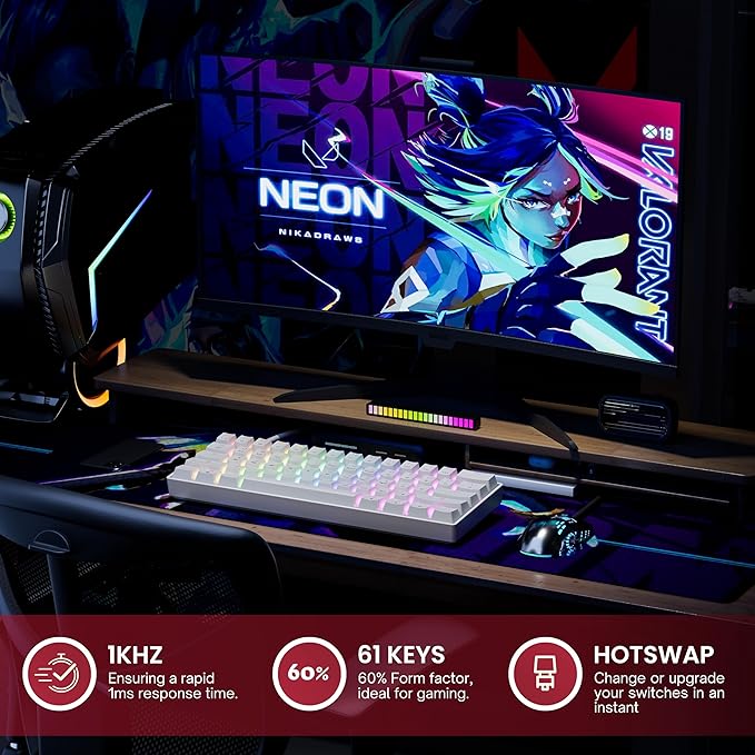 GK61 Mechanical Gaming Keyboard - 61 Keys Multi Color RGB Illuminated LED Backlit Wired Programmable for PC/Mac Gamer (Gateron Optical Yellow, White) - Image 2