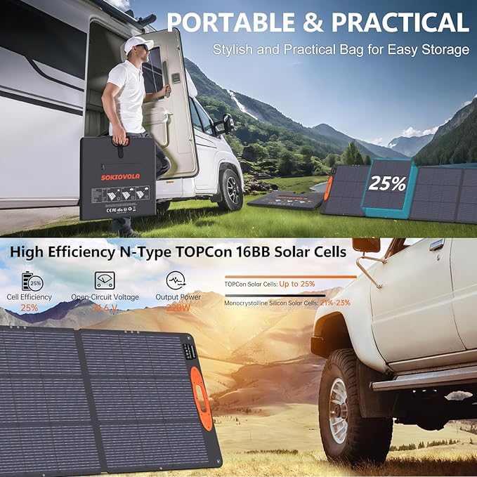 SOKIOVOLA N-Type 16BB 220W Portable Solar Panel for EF/Jackery/Bluetti/Anker Power Station, IP68 Waterproof Foldable Solar Panel ETFE 25% High Efficiency for Outdoor Camping RV Trip - Image 3