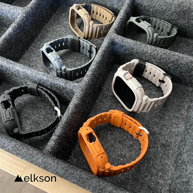 elkson for Apple Watch Ultra 3 2 1 Band case 49mm Screen Protector Tempered Glass, Quattro Pro Series Rugged for iWatch Bumper Strap, Military Grade Durable Protective Cover, Shockproof, Orange - Image 5