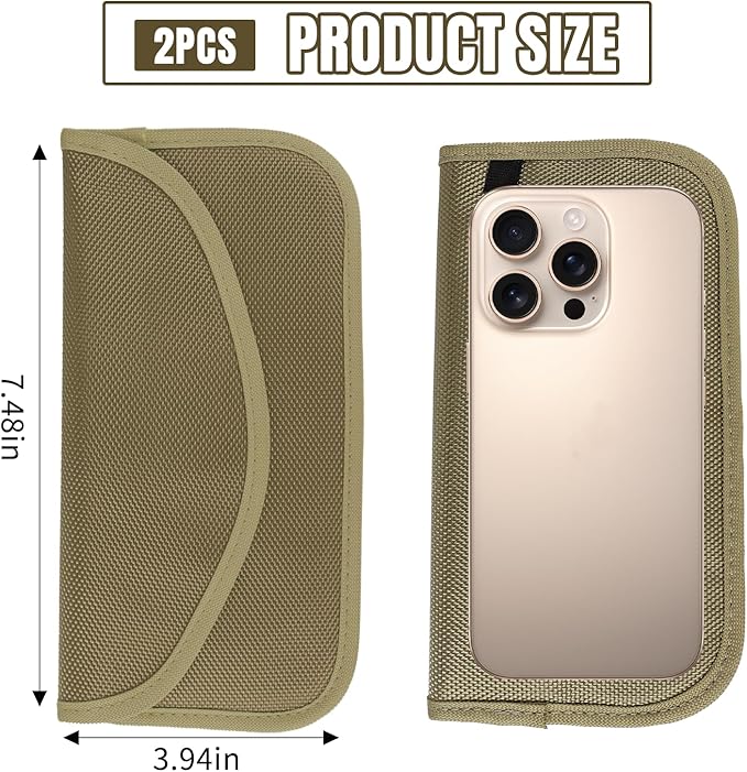 2PCS Faraday Bag for Phones and Car Keys, Keyless Entry RFID Signal Blocking Bag Key Fob Protector, Anti-Theft Faraday Pouch for Cell Phone Privacy Protection, Signal Shielding (Khaki) - Image 2