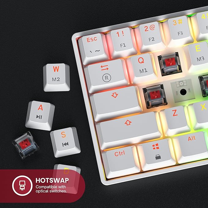 GK61 Mechanical Gaming Keyboard - 61 Keys Multi Color RGB Illuminated LED Backlit Wired Programmable for PC/Mac Gamer (Gateron Optical Yellow, White) - Image 4