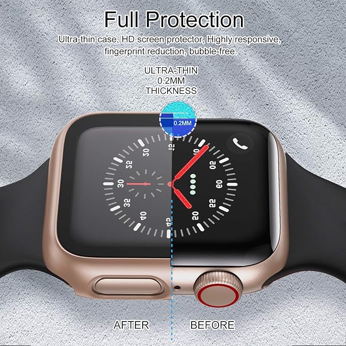 EDIMENS 2 Pack Hard PC Case Compatible with Apple Watch Series 6 / SE / 5/4 44mm Women Men, Overall PC Case Slim Tempered Glass Screen Protector Protective Cover for Apple iWatch 44mm SE Clear Rose - Image 7