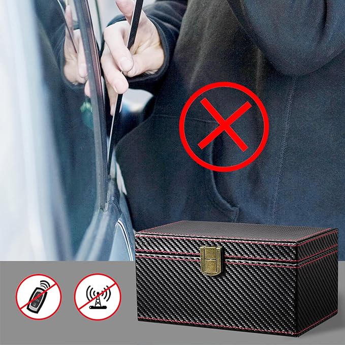 Faraday Box for Car Keys, Leather Signal Blocker Box for Car Keys Fob Cards Keyless Entry Signal Blocker & Anti-Theft Faraday Box Cage - Image 5