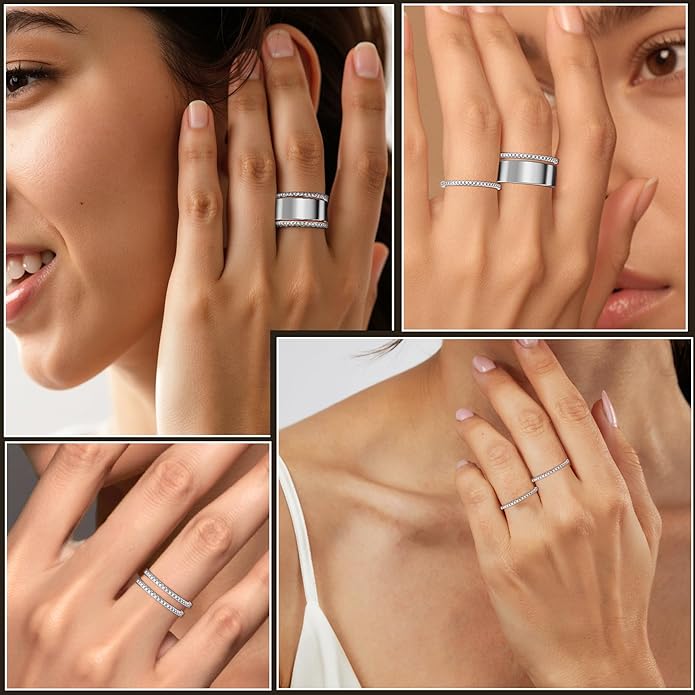 2-Pack 14K Gold Plated Stacking Rings for Oura Ring Gen 4/Gen 3, Cubic Zirconia Simulated oura ring stack Diamond Rings for Women - Image 5