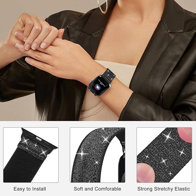 Stretchy Nylon Solo Loop Bands Compatible with Apple Watch 38mm 40mm 41mm 42mm 44mm 45mm 46mm 49mm Ultra 2 iWatch Series 11 10 9 8 7 SE 6 5 4 3 2 1 Strap,Sport Elastic Braided Women Men - Image 3