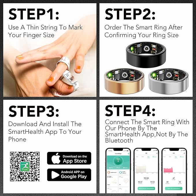 Smart Health Ring for Women Men Fitness Tracker with Heart Rate, Blood Oxygen, Blood Pressure, Sleep Monitoring, Step Counting, IP68 Waterproof for iOS and Android, No APP Fee, Black 8 - Image 8